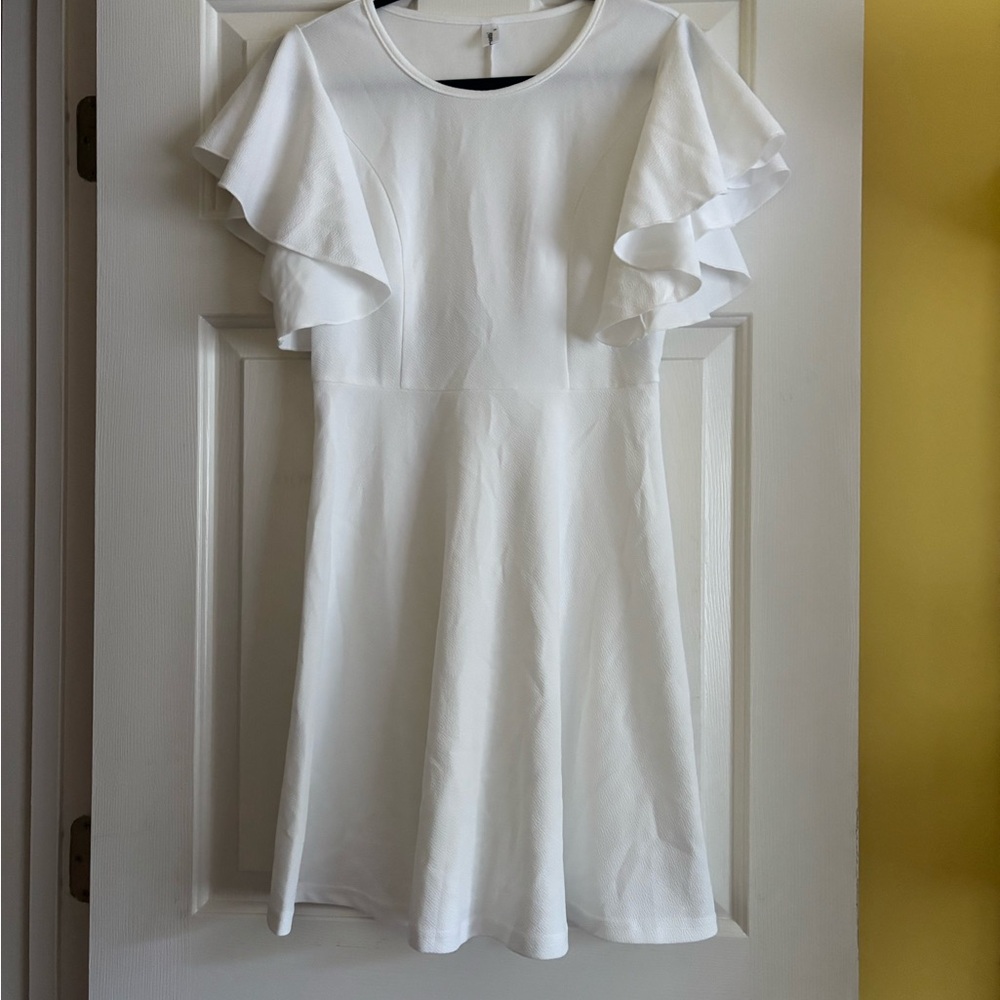 Elegant White Ruffle Sleeve Mini Dress